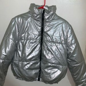Silver puffer jacket